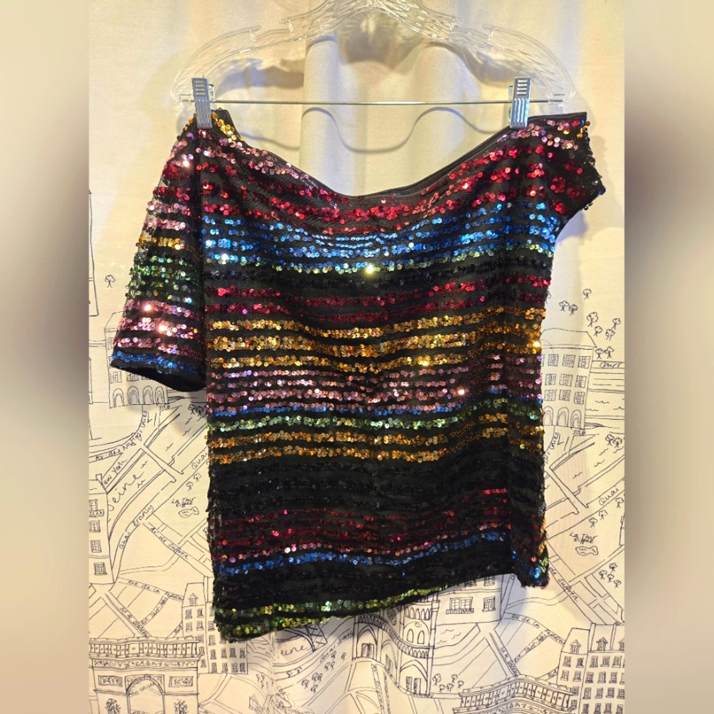 NWOT Women's Sequin One Shoulder Top Size Large - Picture 1 of 7